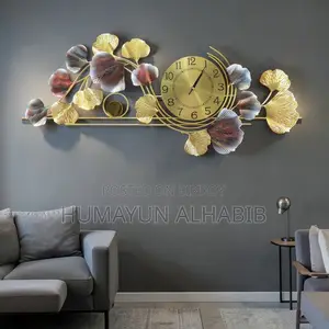 Golden Ginkgo Leaf Luxury Metal Wall Clock Elegant Wall Decor
