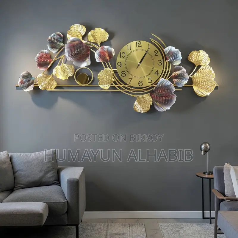 Golden Ginkgo Leaf Luxury Metal Wall Clock Elegant Wall Decor