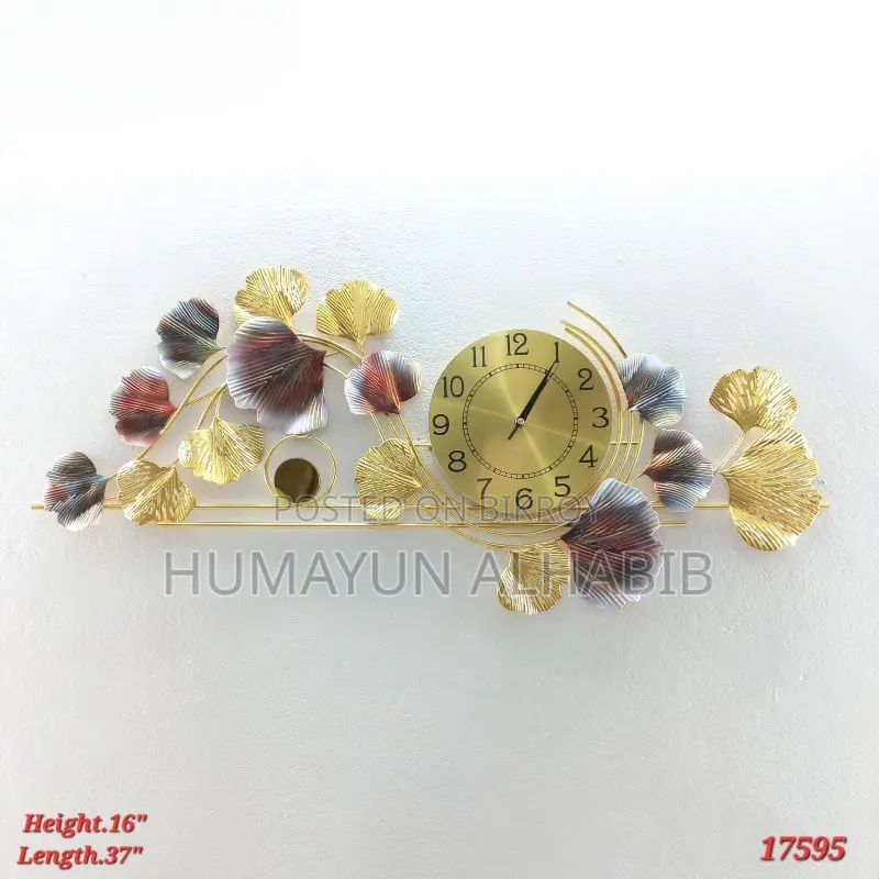 Golden Ginkgo Leaf Luxury Metal Wall Clock Elegant Wall Decor