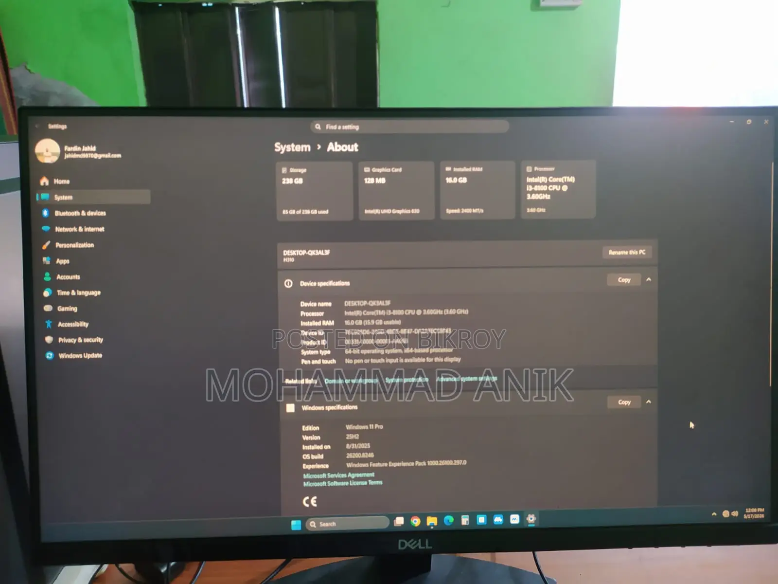 Desktop Computer 16GB Intel Core I3 SSD 256GB