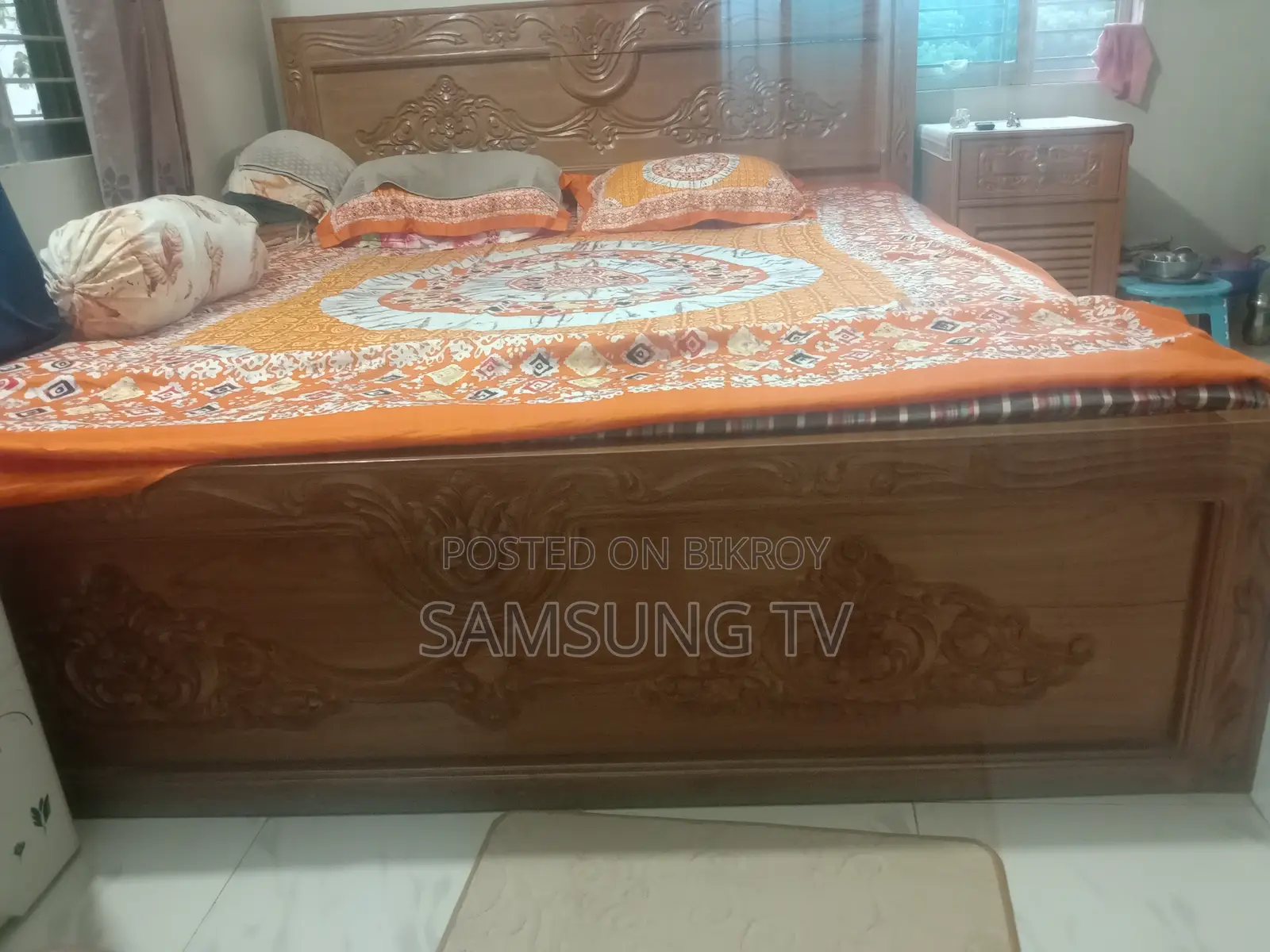 Heavy Burma Teak Wood Bed | Includes Mattress and Topper | Luxury Design