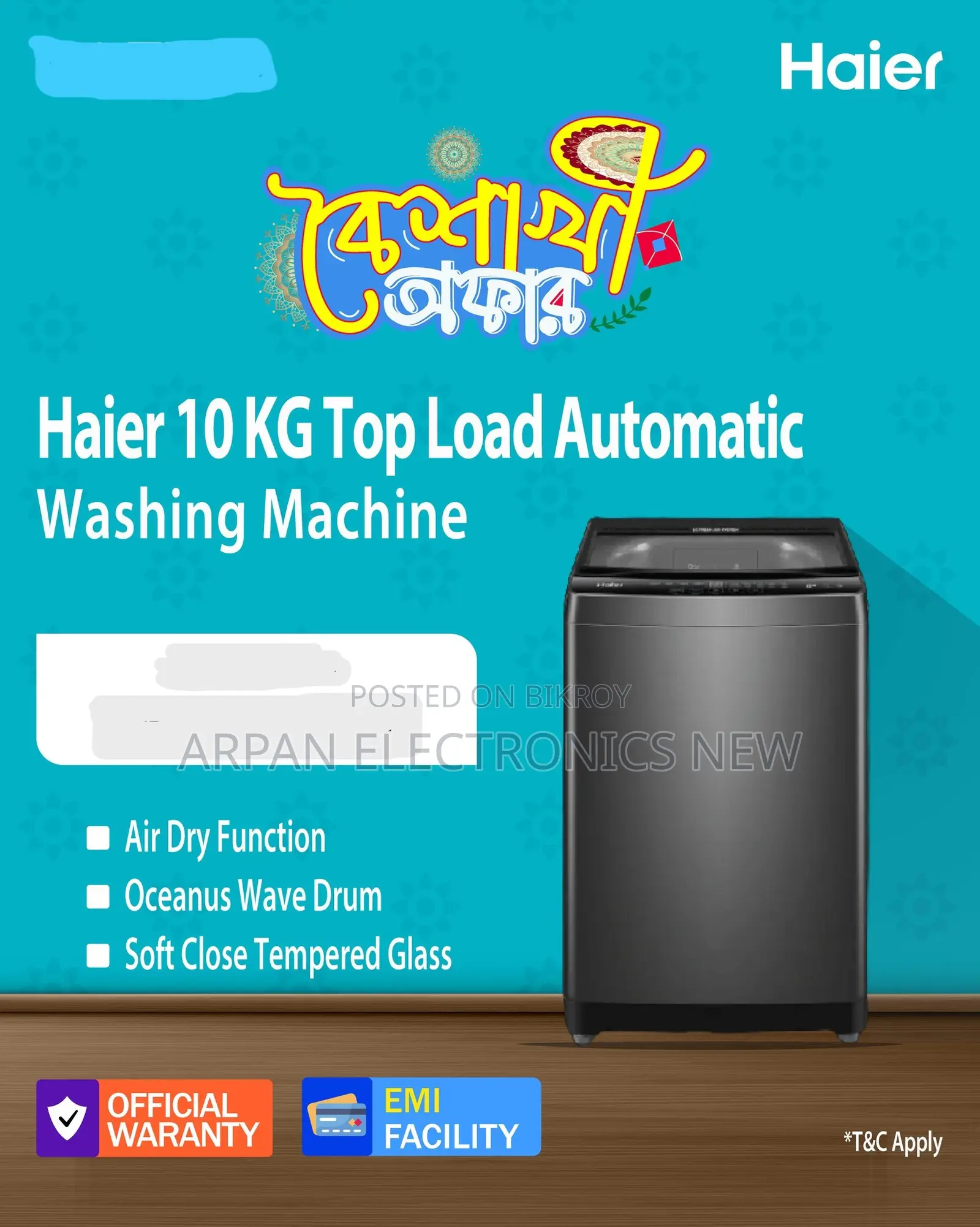 Haier 10 Kg Top Load Automatic Air Dryer Function Washing Machine