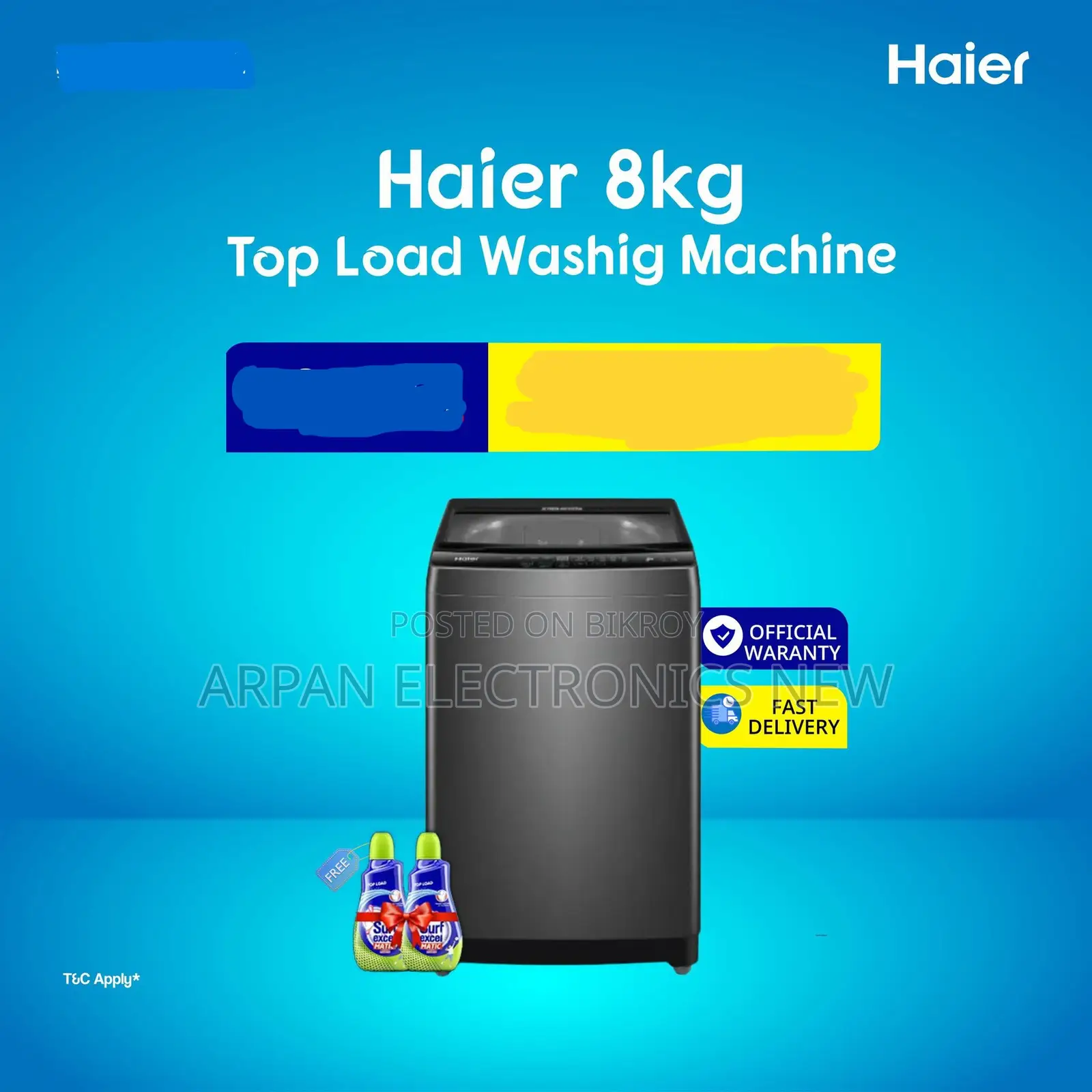 Haier 8 Kg Top Load Automatic Washing Machine with Air Dryer