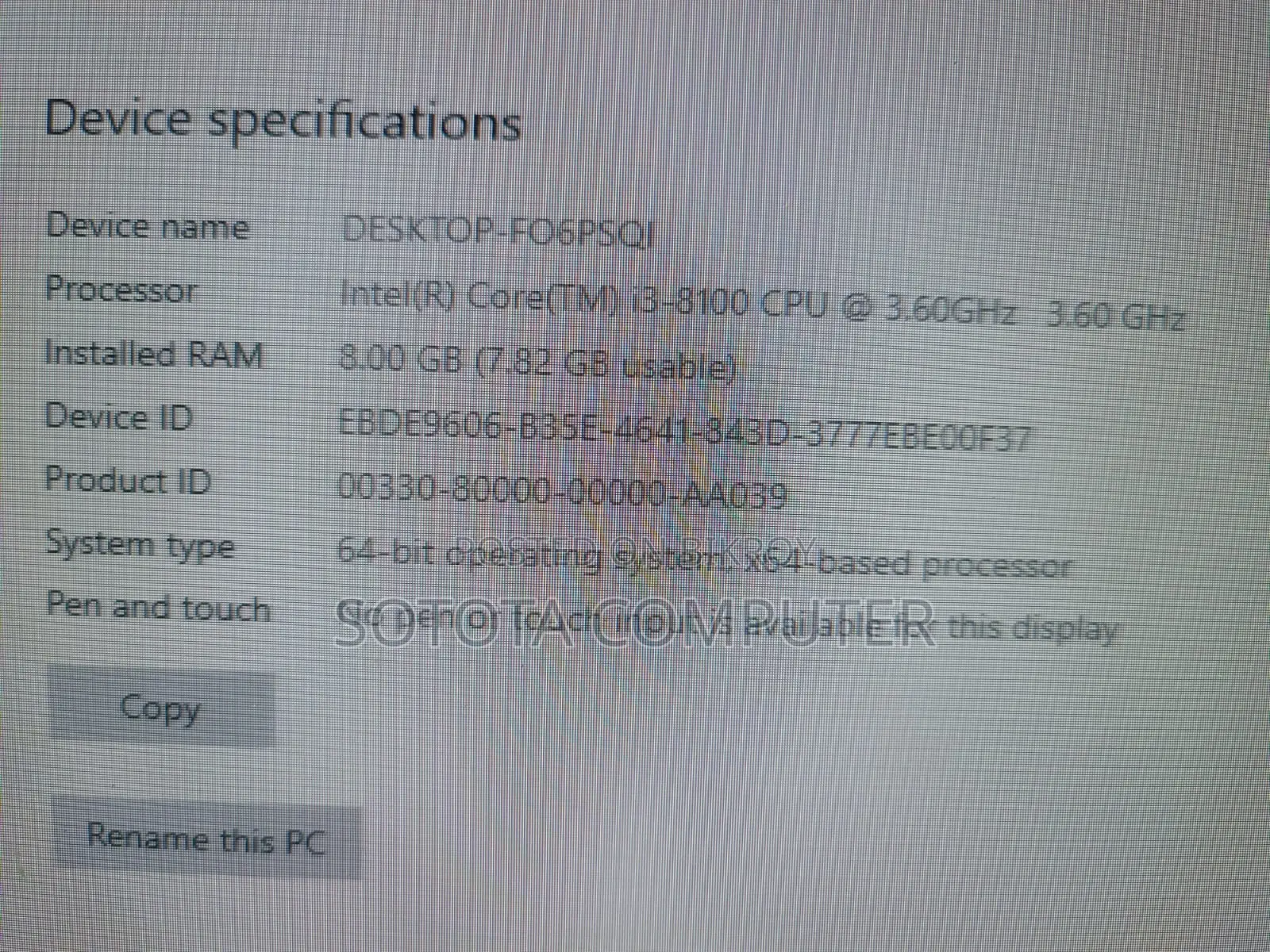 Desktop Computer Dell 8GB Intel Core i3 SSD 256GB