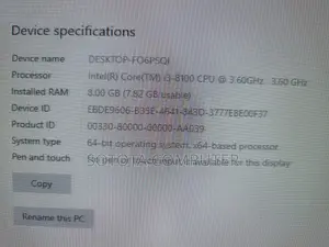Desktop Computer Dell 8GB Intel Core i3 SSD 256GB