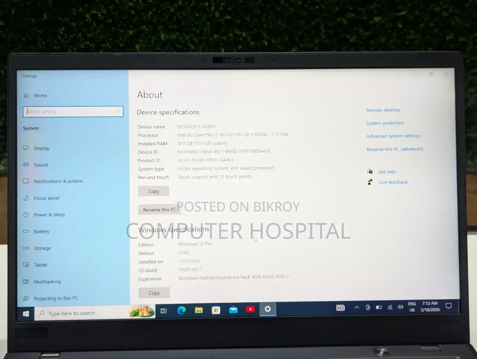Laptop Lenovo ThinkPad X1 Carbon 16GB Intel Core I7 SSD 256GB