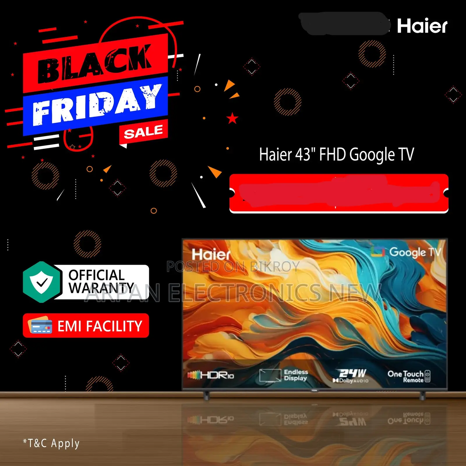 Haier 43" Bezel Less FHD Google Smart Tv Voice Control Remote