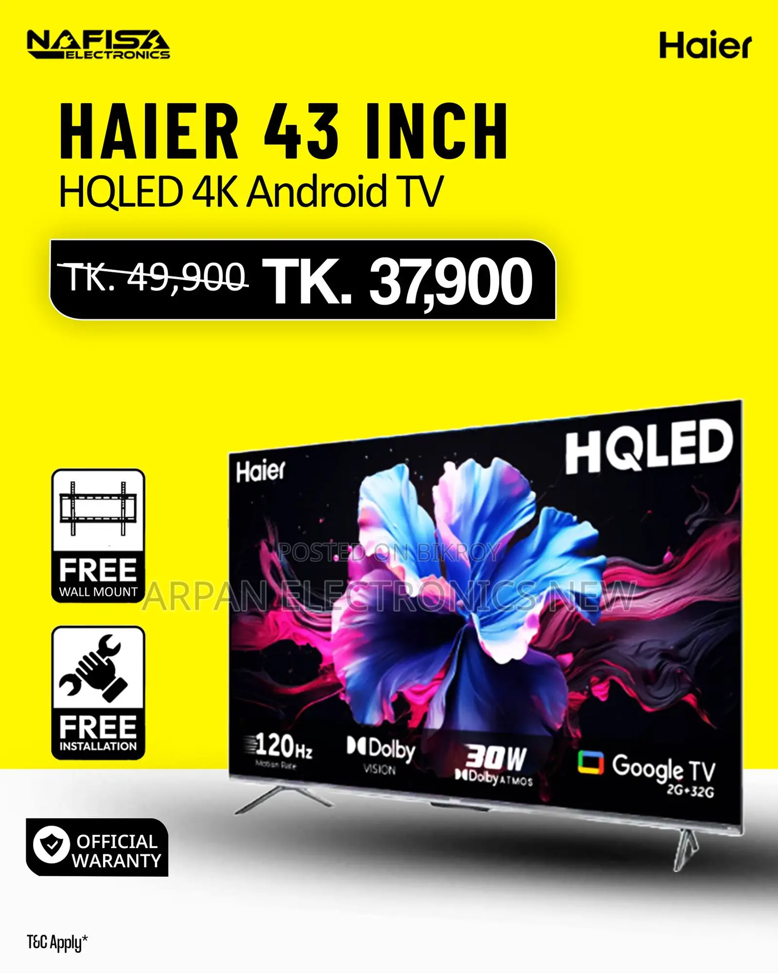 Haier H43p7ux 43'' HQLED Dolby Atmos Google TV 2GB DDR3 32GB Flash
