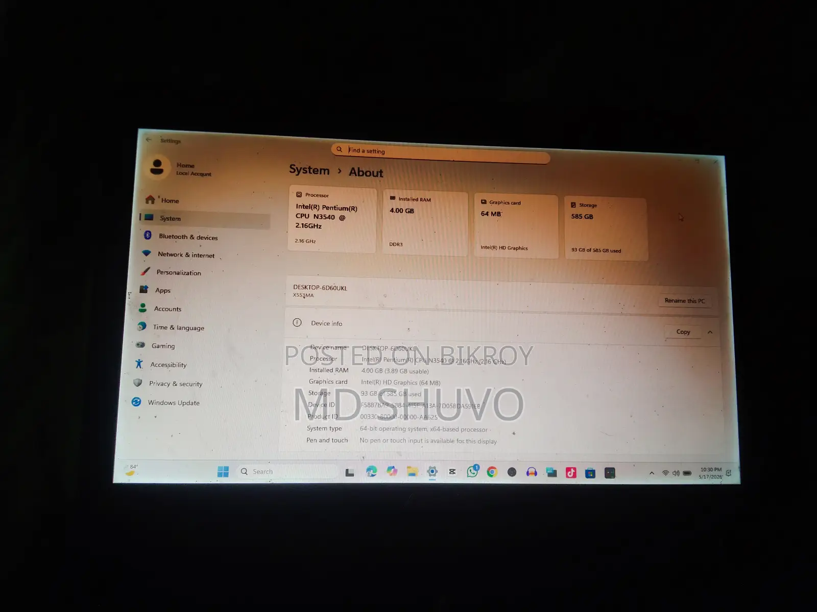 Laptop Asus X553MA 4GB Intel Pentium SSD 512GB