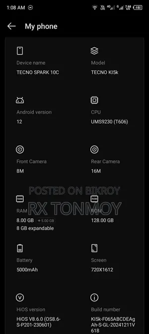 Tecno Spark 10C 128 GB Blue