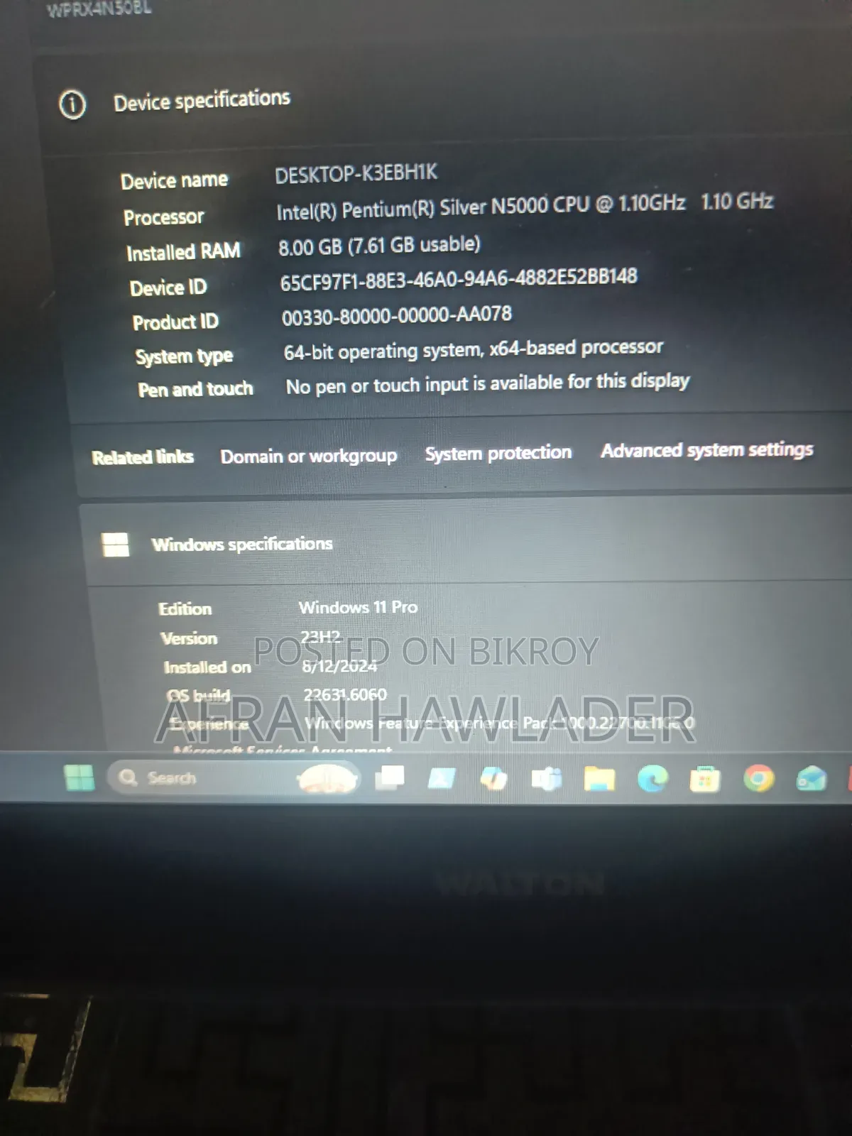 Laptop 8GB SSHD+SSD 256GB