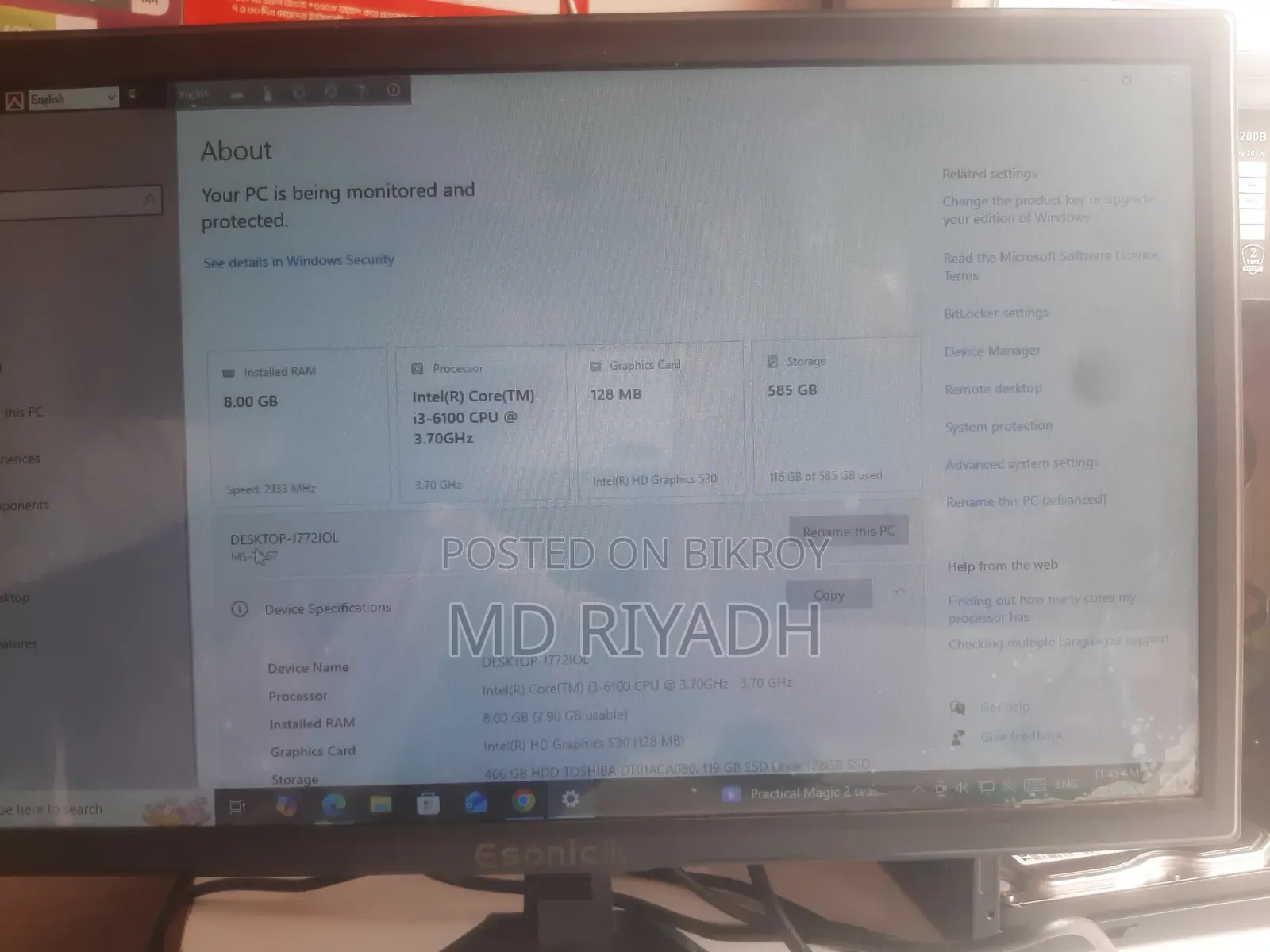 New Desktop Computer MSI Model 8GB Intel Core I3 HDD+SSD 640GB