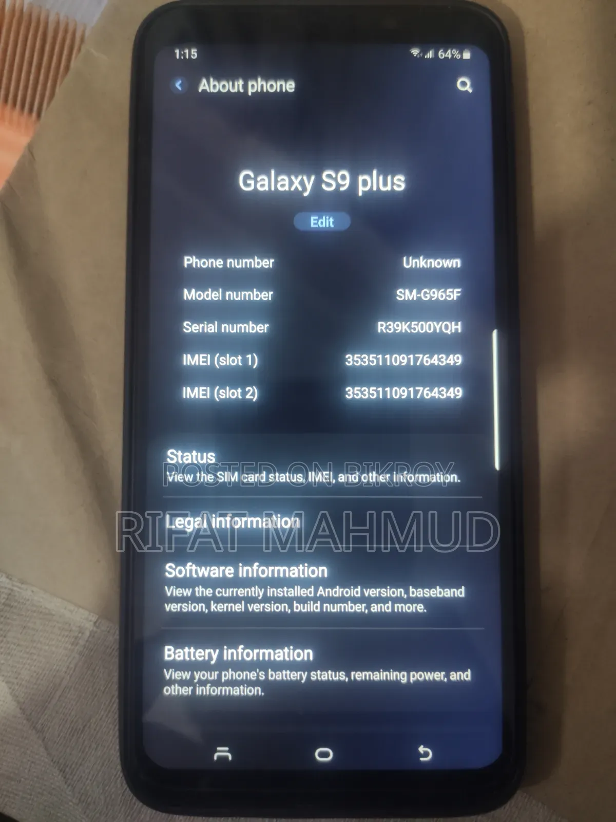 Samsung Galaxy S9 Plus 64 GB Black