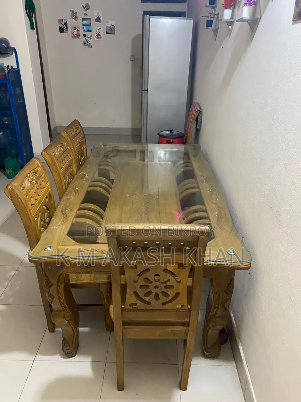 6-chair teak wood dining table for sale (used for 6 months)