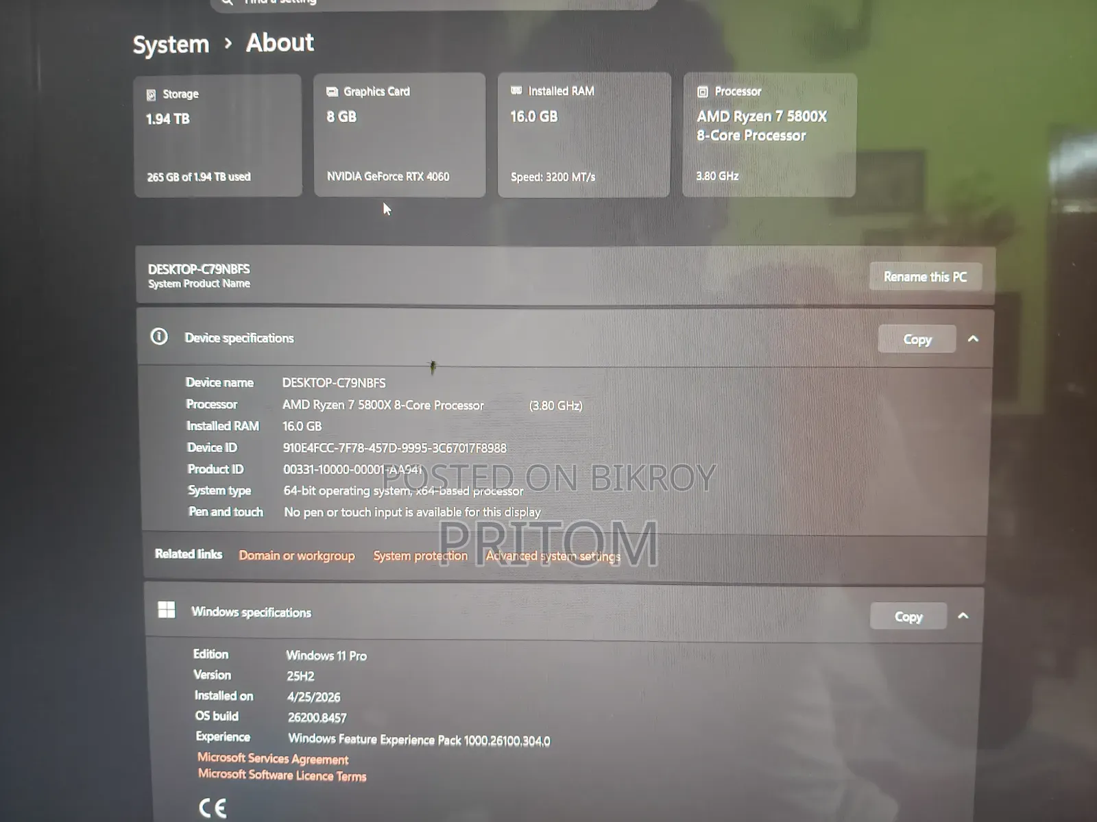 Desktop Computer Asus TUF Gaming FX10CP 16GB AMD Ryzen 7 HDD+SSD 2T