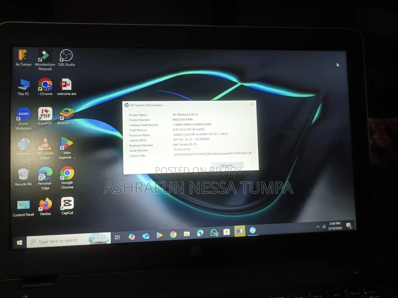 Laptop HP EliteBook 850 G3 8GB Intel Core I5 SSD 256GB