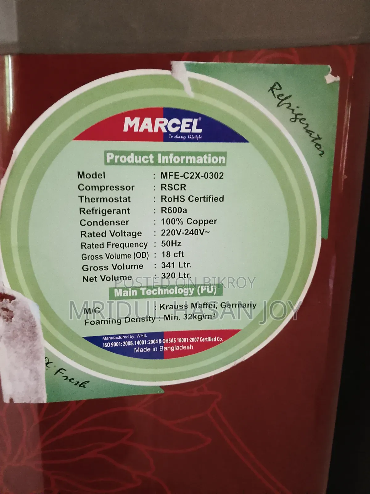 Marcel 18 CFT Refrigerator (Mfe-C2x-0302) - Urgent Sale