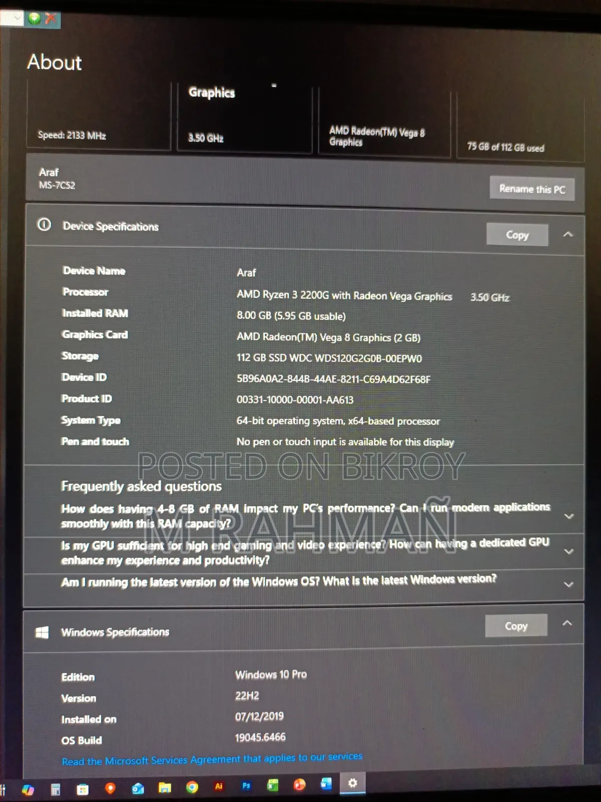 Desktop Computer 8GB AMD Ryzen 3 SSD 128GB