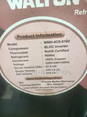 Running 27.5 Cft Walton Inverter Fridge