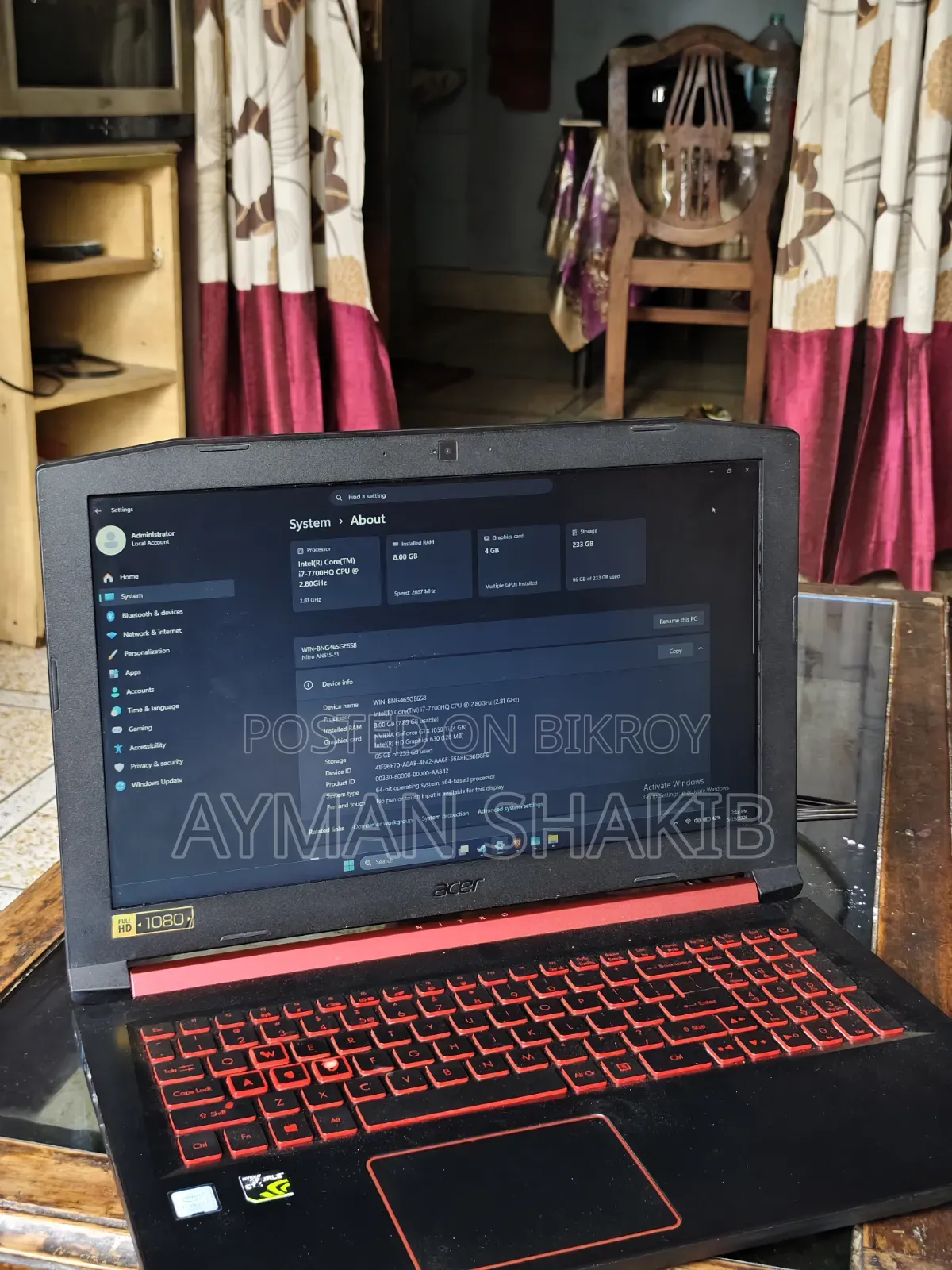 Laptop Acer Nitro 5 8GB Intel Core i7 SSD 256GB