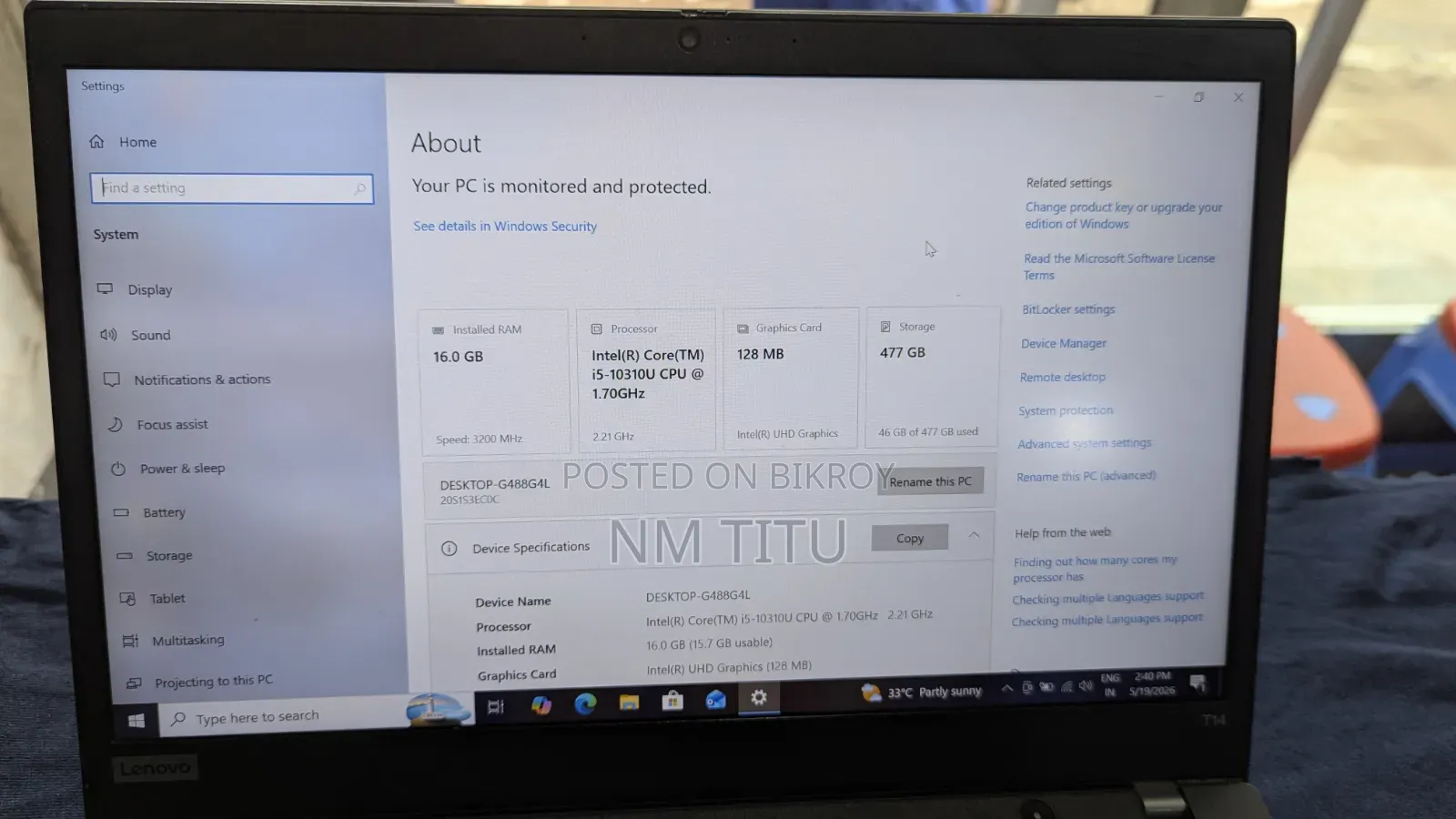 Laptop Lenovo ThinkPad T14 16GB Intel Core I5 SSD 512GB