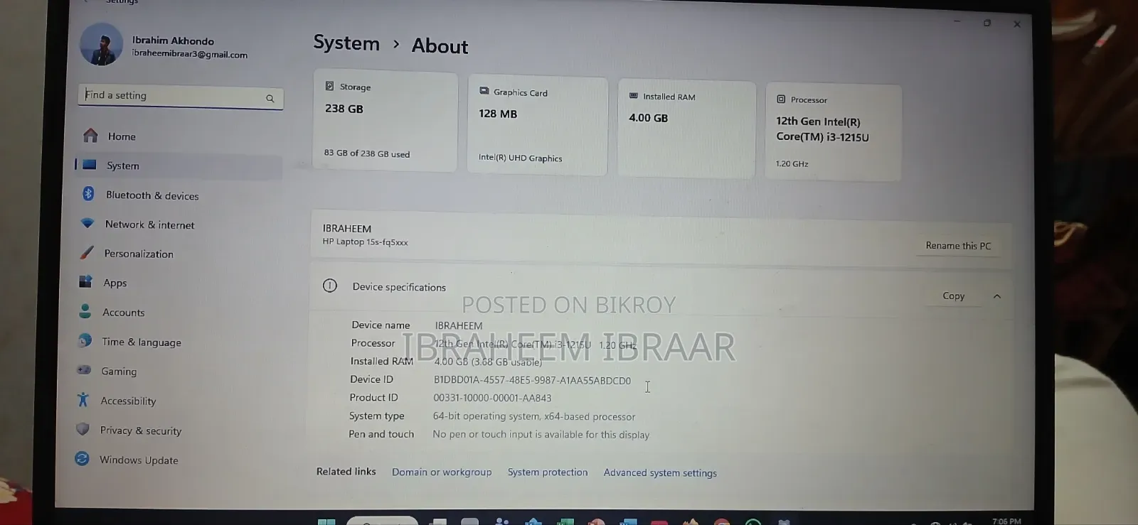 Laptop HP 15 8GB Intel Core I3 SSD 1T