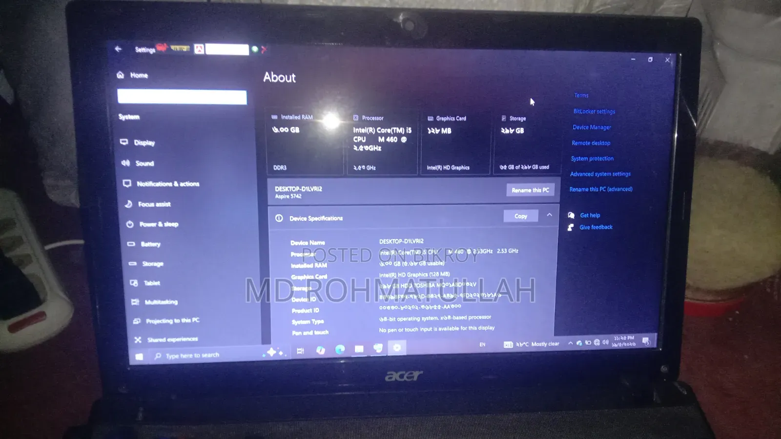 Laptop Acer Aspire 5742 6GB Intel Core I5 HDD 320GB