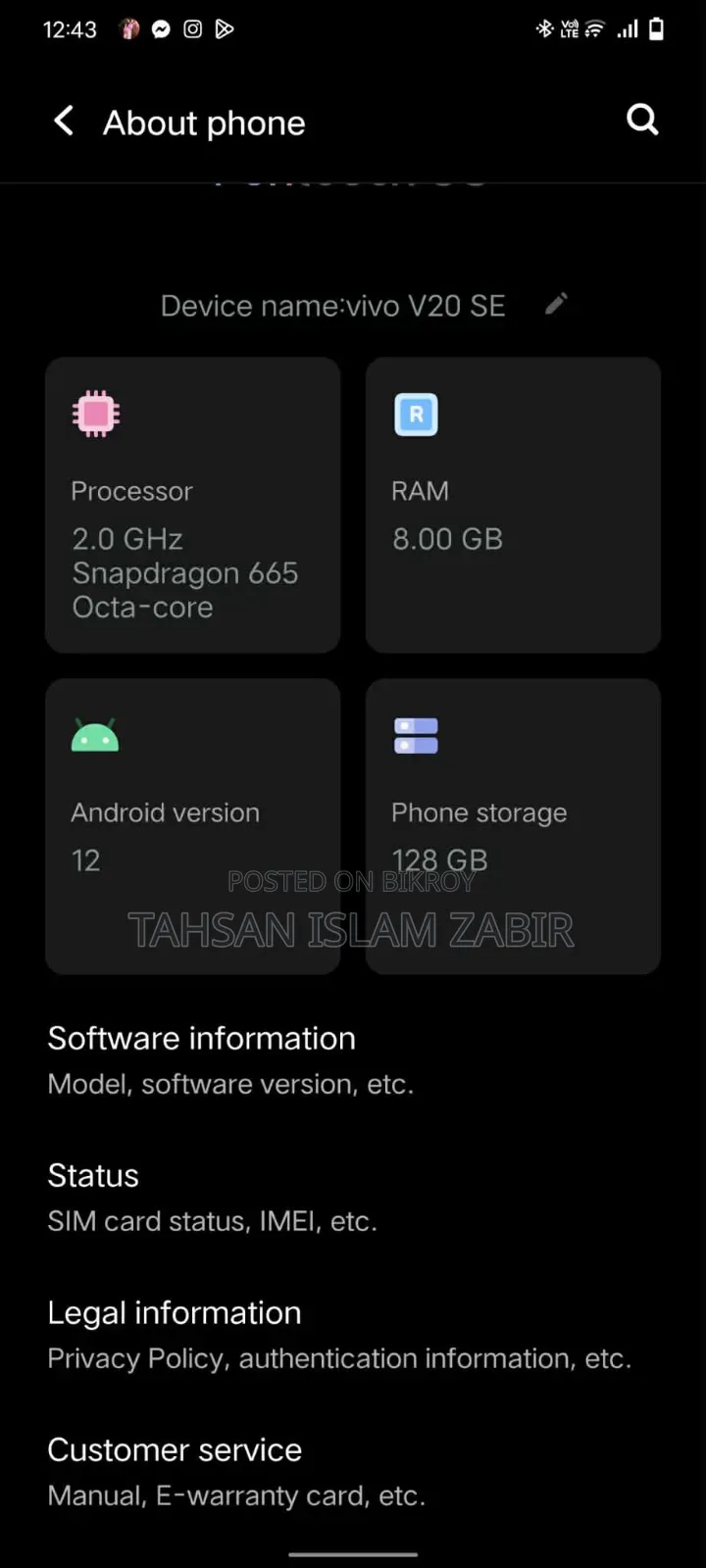 Vivo V20 128 GB Blue