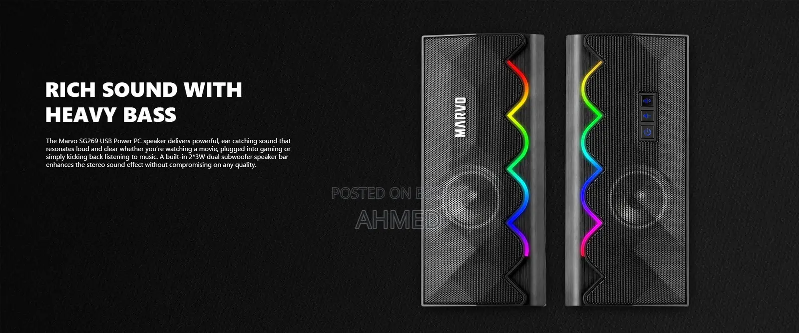 Marvo Sg-269 RGB 2:0 Bluetooth Black Gaming Speaker