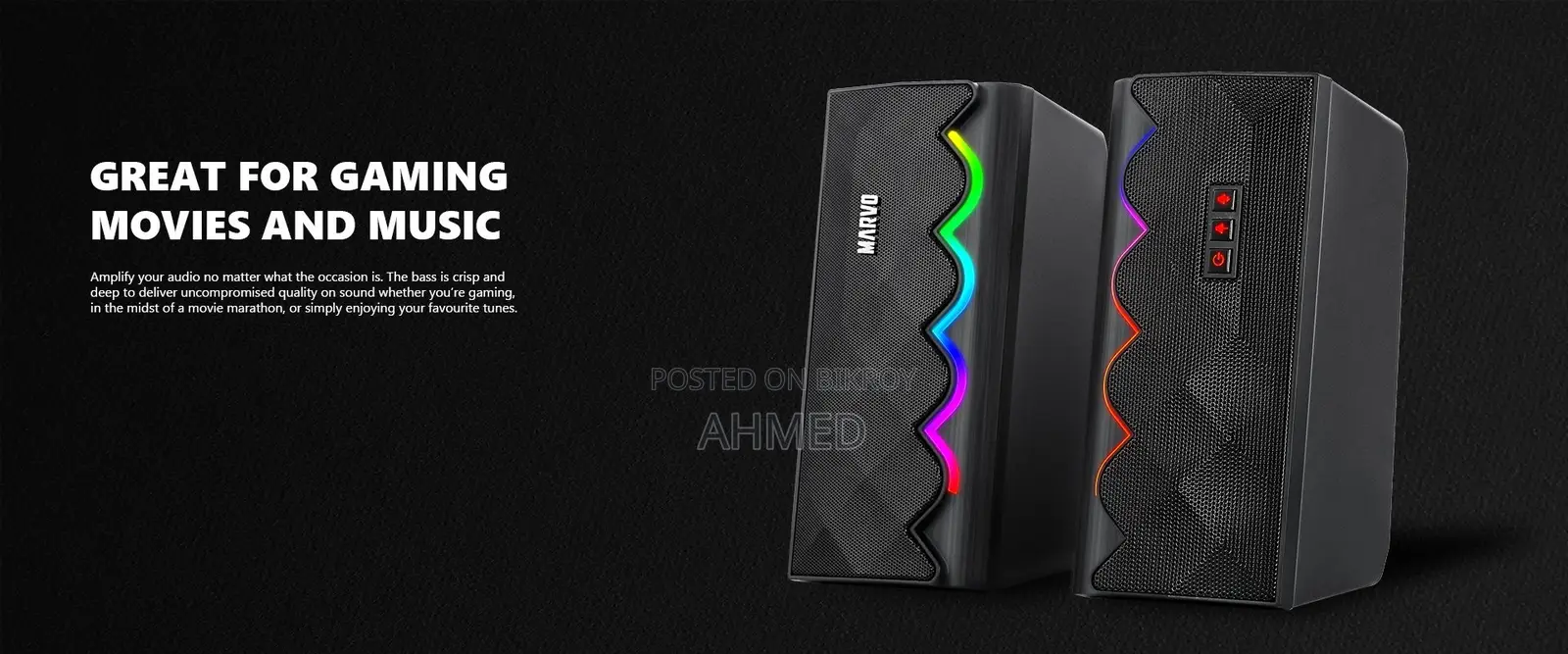 Marvo Sg-269 RGB 2:0 Bluetooth Black Gaming Speaker