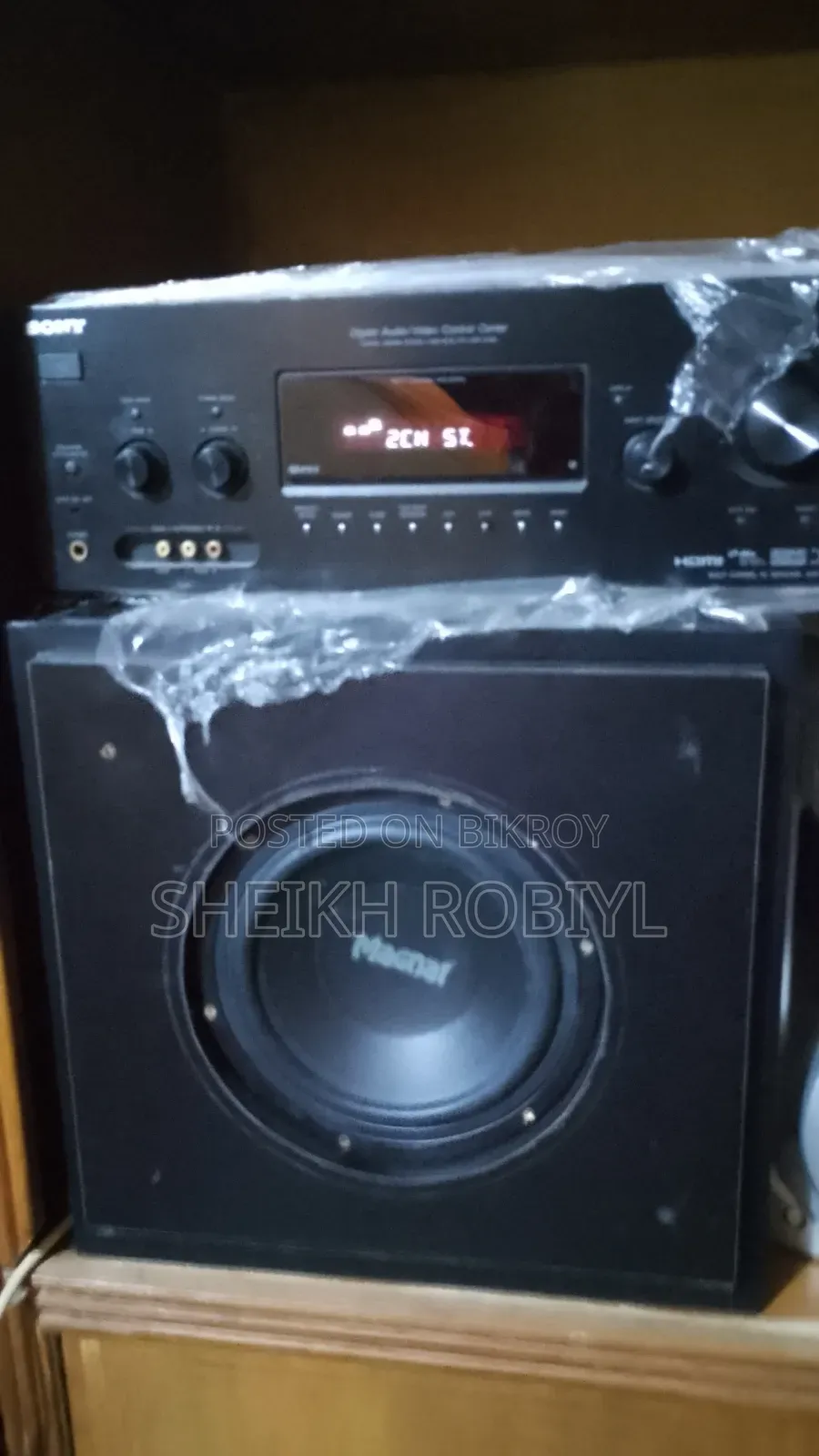 Sony Amplifier And Active Subwoofer And Two Speakers