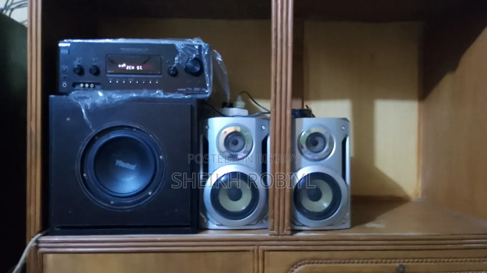Sony Amplifier And Active Subwoofer And Two Speakers