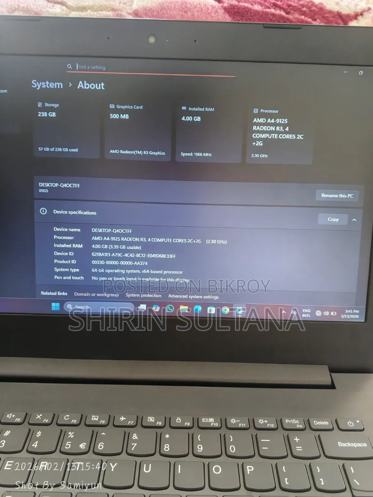 Laptop Lenovo IdeaPad 330 4GB AMD Ryzen 3 SSD 256GB