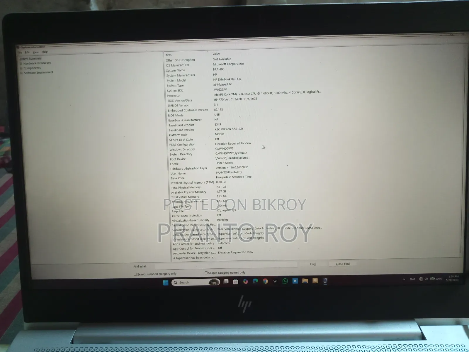 Laptop HP EliteBook 840 G6 8GB Intel Core i5 SSD 256GB