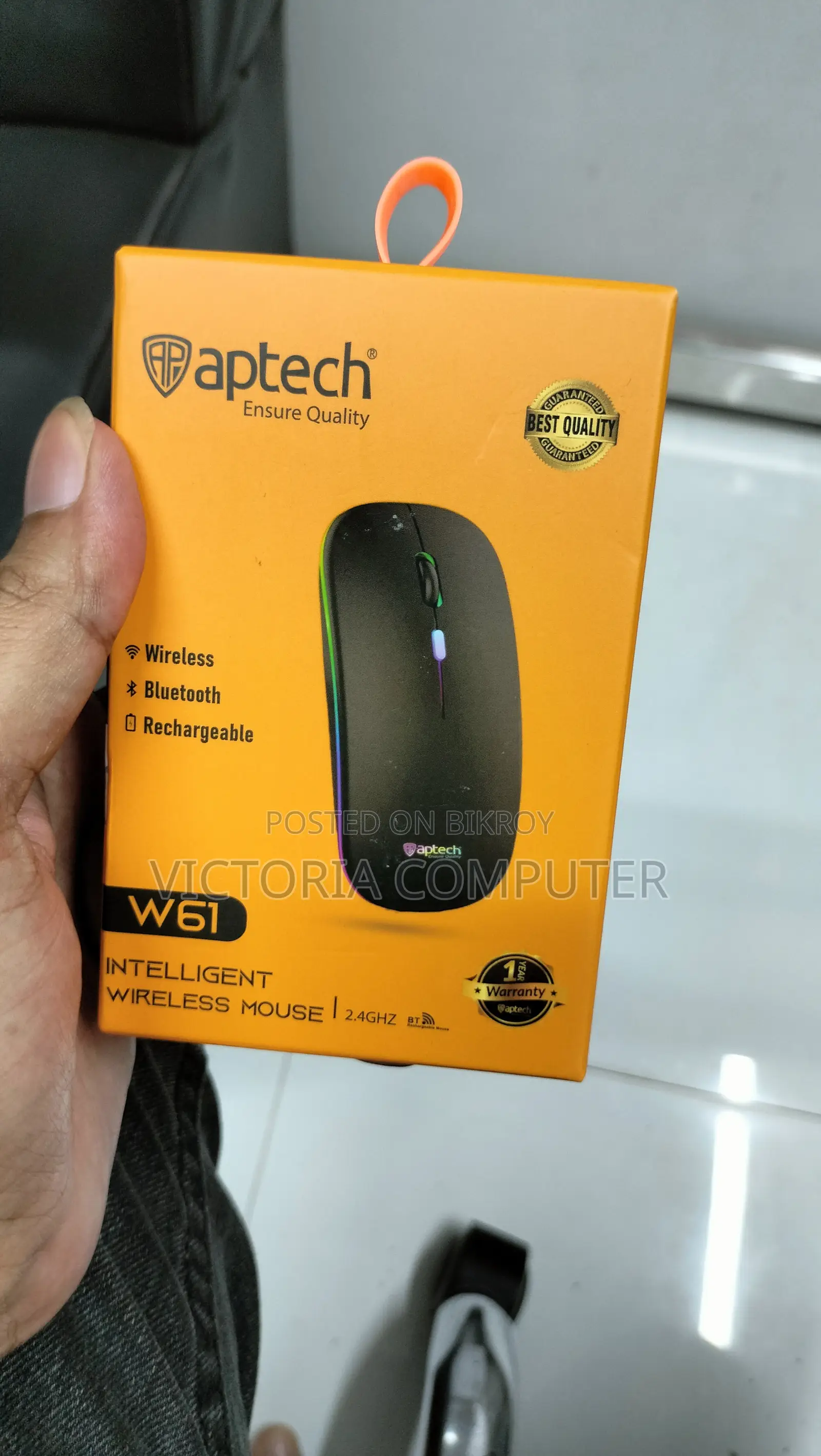 Aptech W61 ওয়্যারলেস রিচার্জেবল সাইলেন্ট RGB মাউস