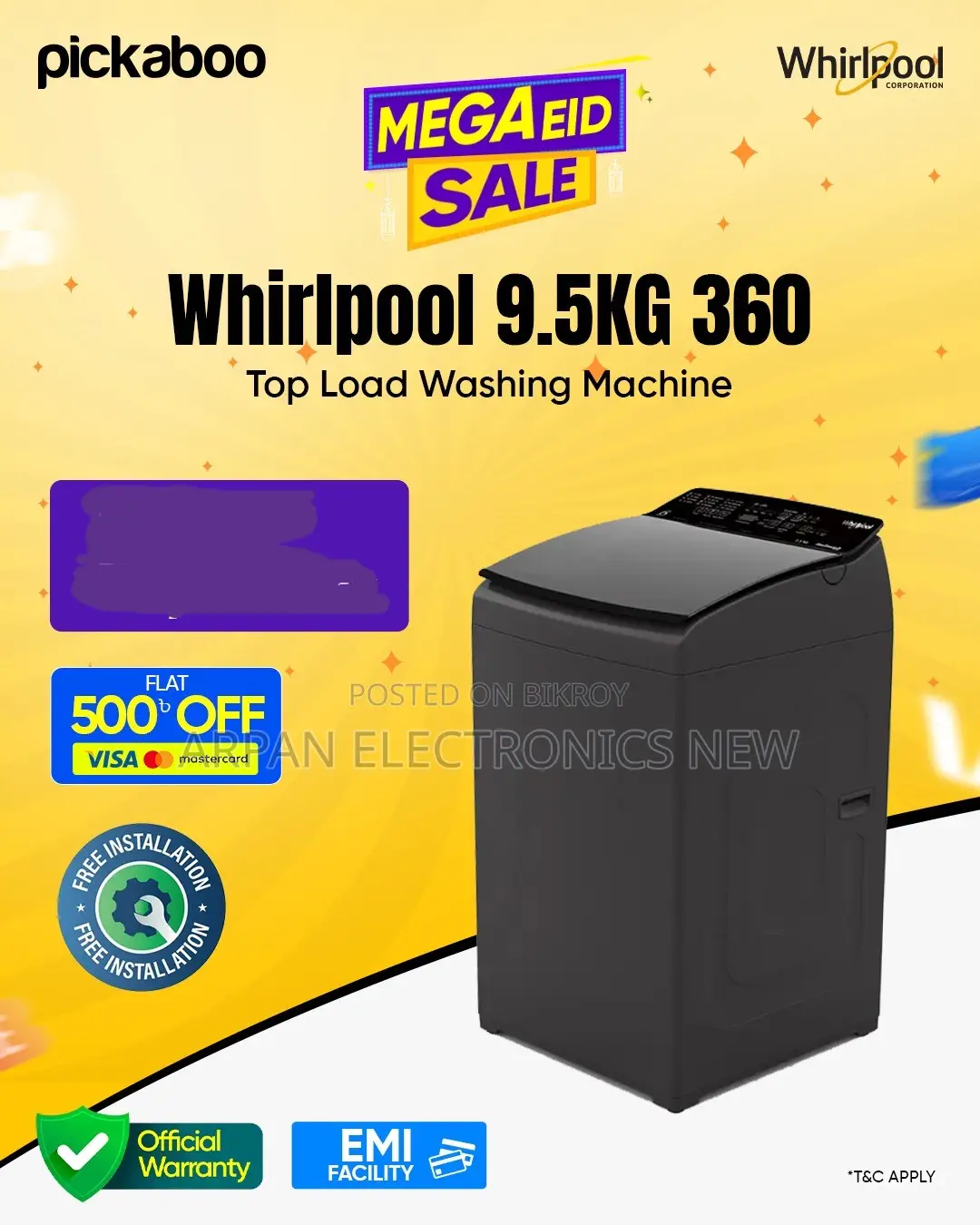 Whirlpool 9.5 Kg 360 Bloom Wash Pro-H Graphite Washing Machine