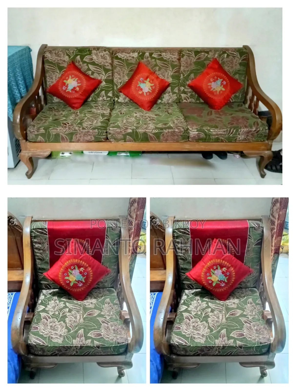 Original Teak Wood Sofa Set, 5-Seater