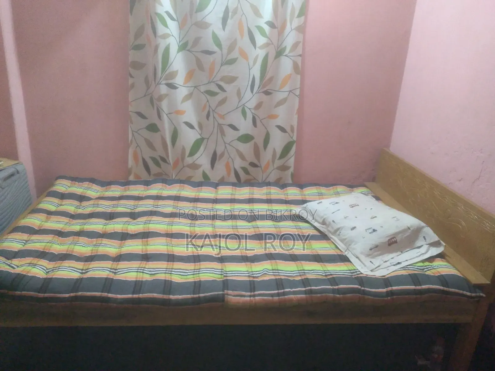 Bed, Mattress, Pillow, and Table