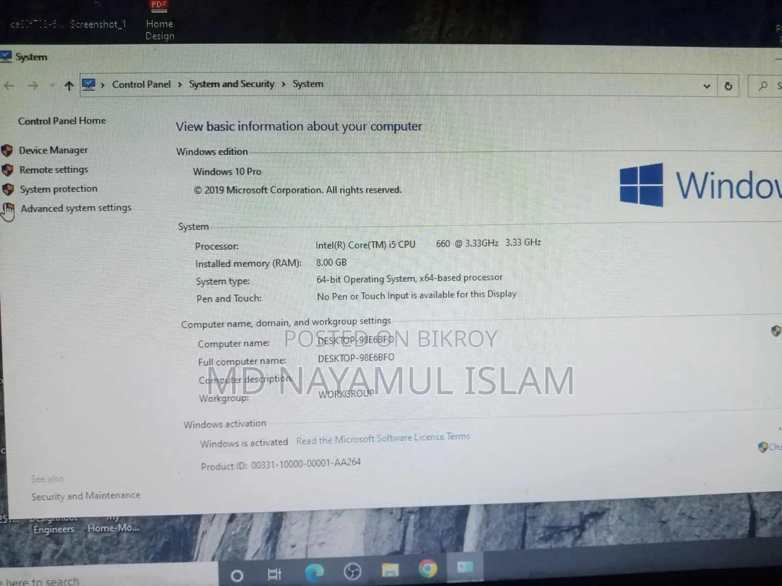 Desktop Computer 8GB Intel Core I5 SSD 128GB