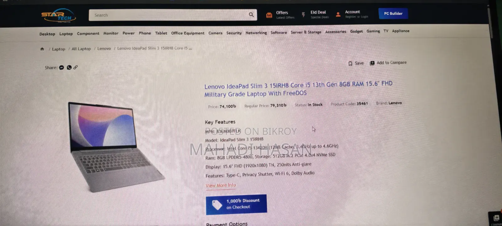 Laptop Lenovo Ideapad 3 8GB Intel Core I5 SSD 500GB