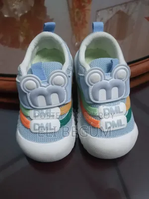 Baby Boy Sneaker Light Blue Bear Face Colorful Toddler Shoes Brand New