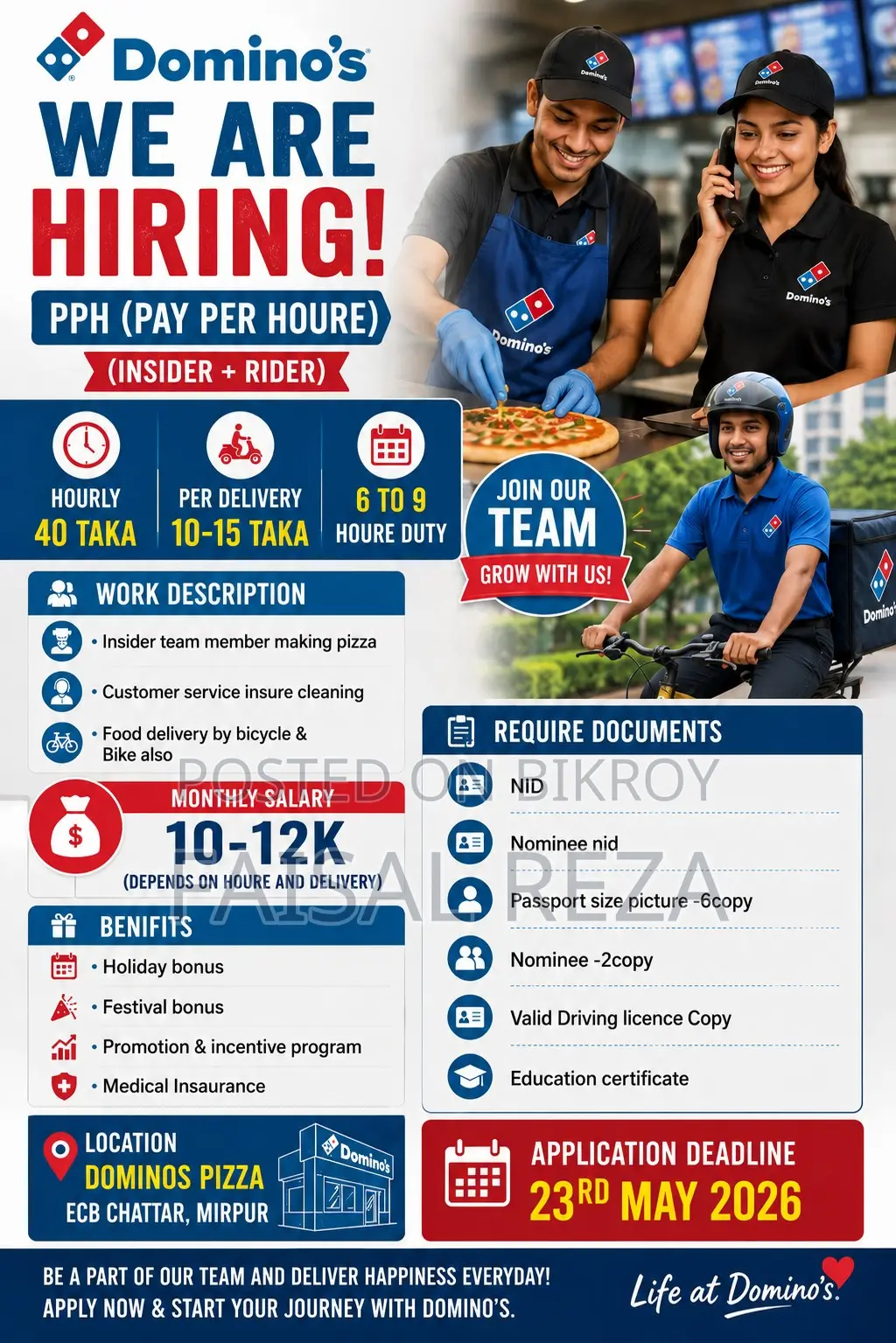 Pay Per Hour (PPH) Insider Dominos Pizza Bangladesh