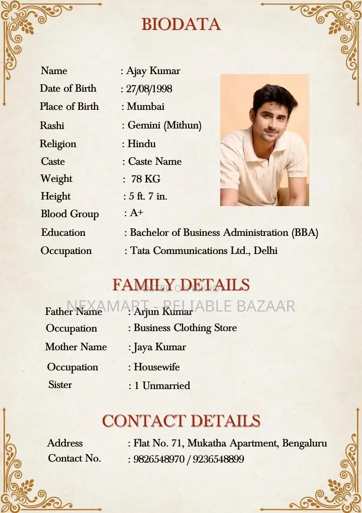 Professional Marriage Biodata Design and Typeset Service
