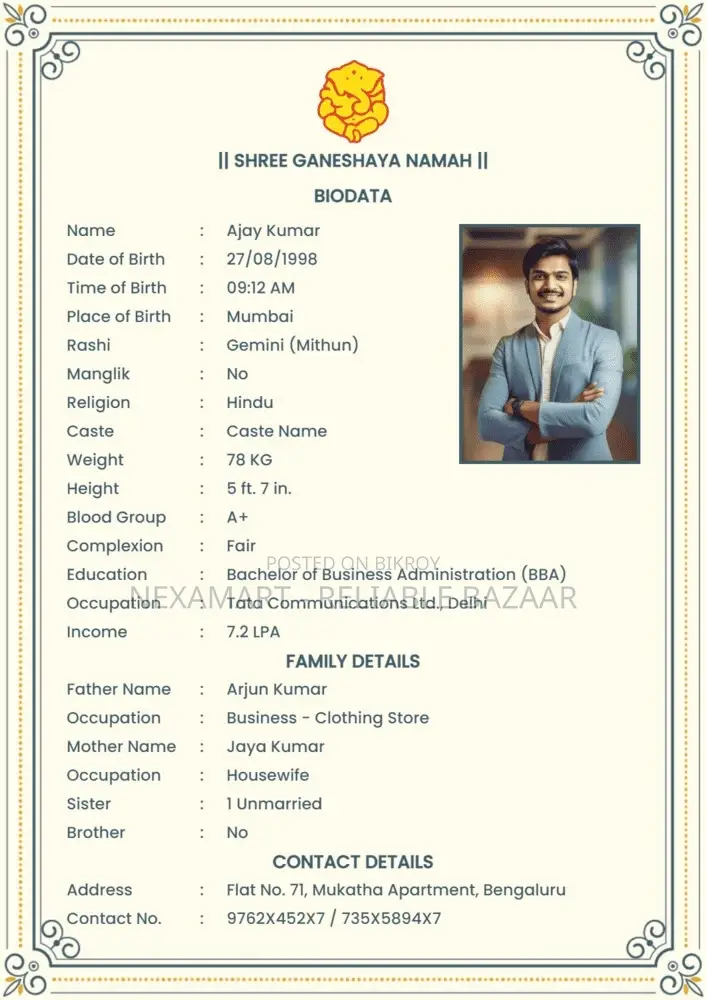 Professional Marriage Biodata Design and Typeset Service