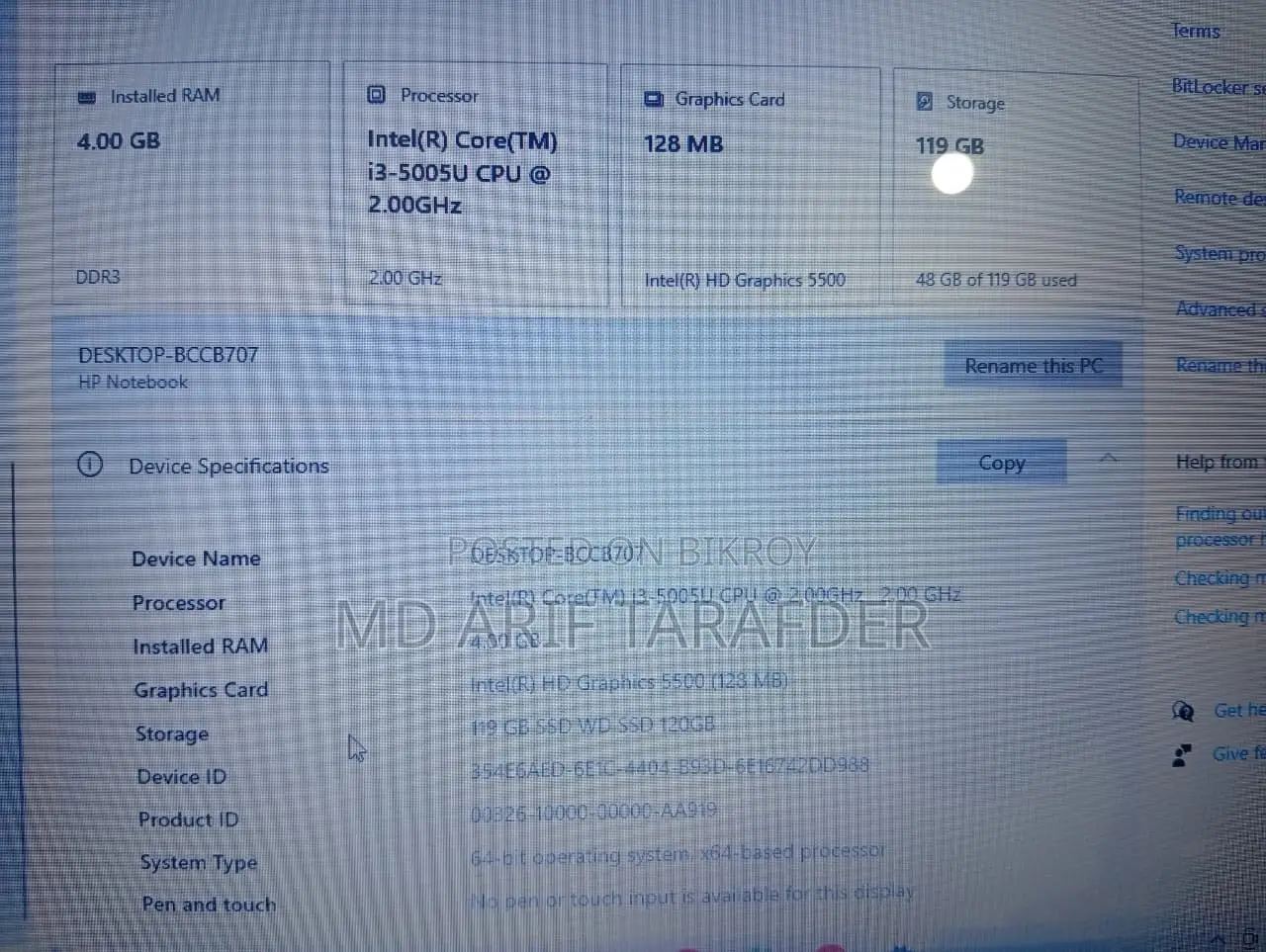 Laptop HP 15 4GB Intel Core I3 SSD 128GB