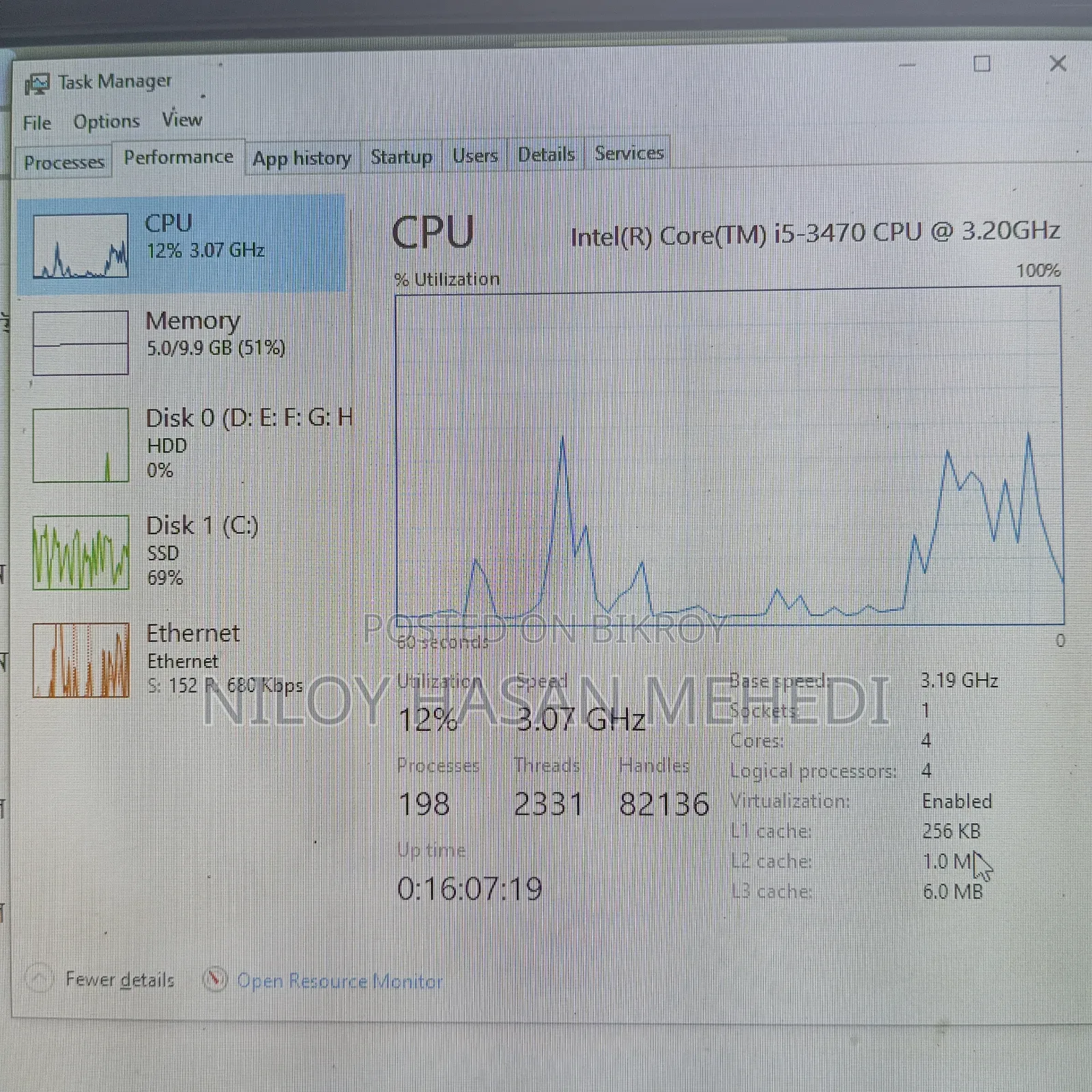 Desktop Computer 12GB Intel Core I5 HDD+SSD 500GB