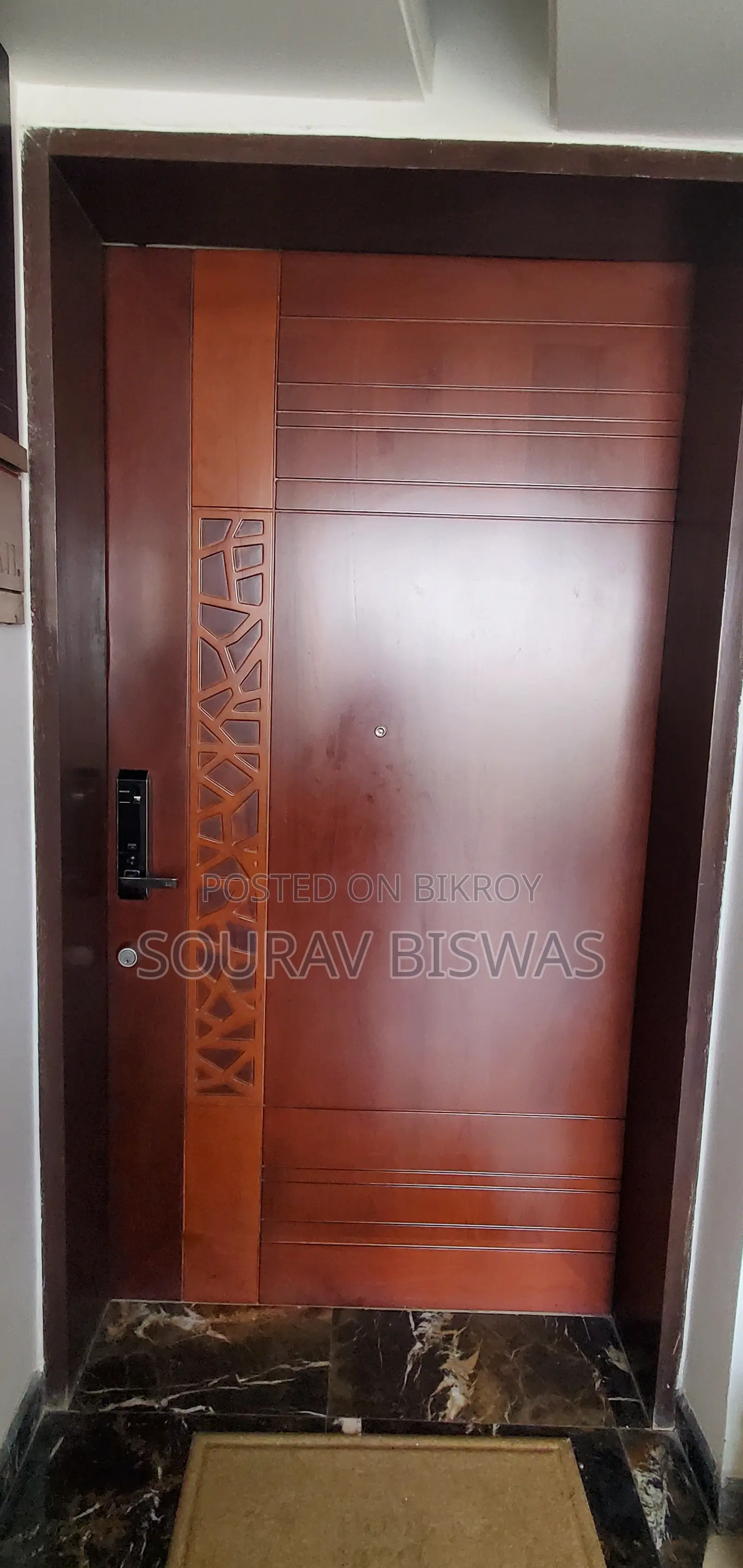 Luxury Teak Wood Main Door With Smart Lock".