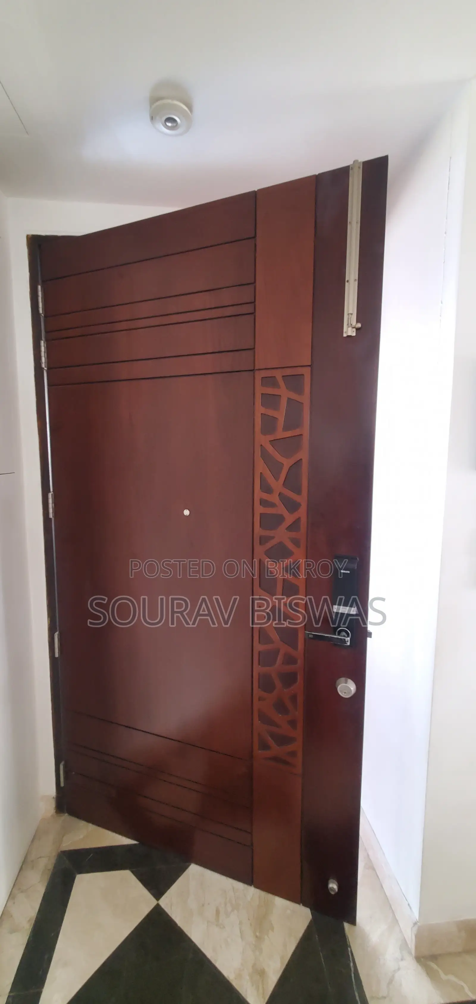 Luxury Teak Wood Main Door With Smart Lock".