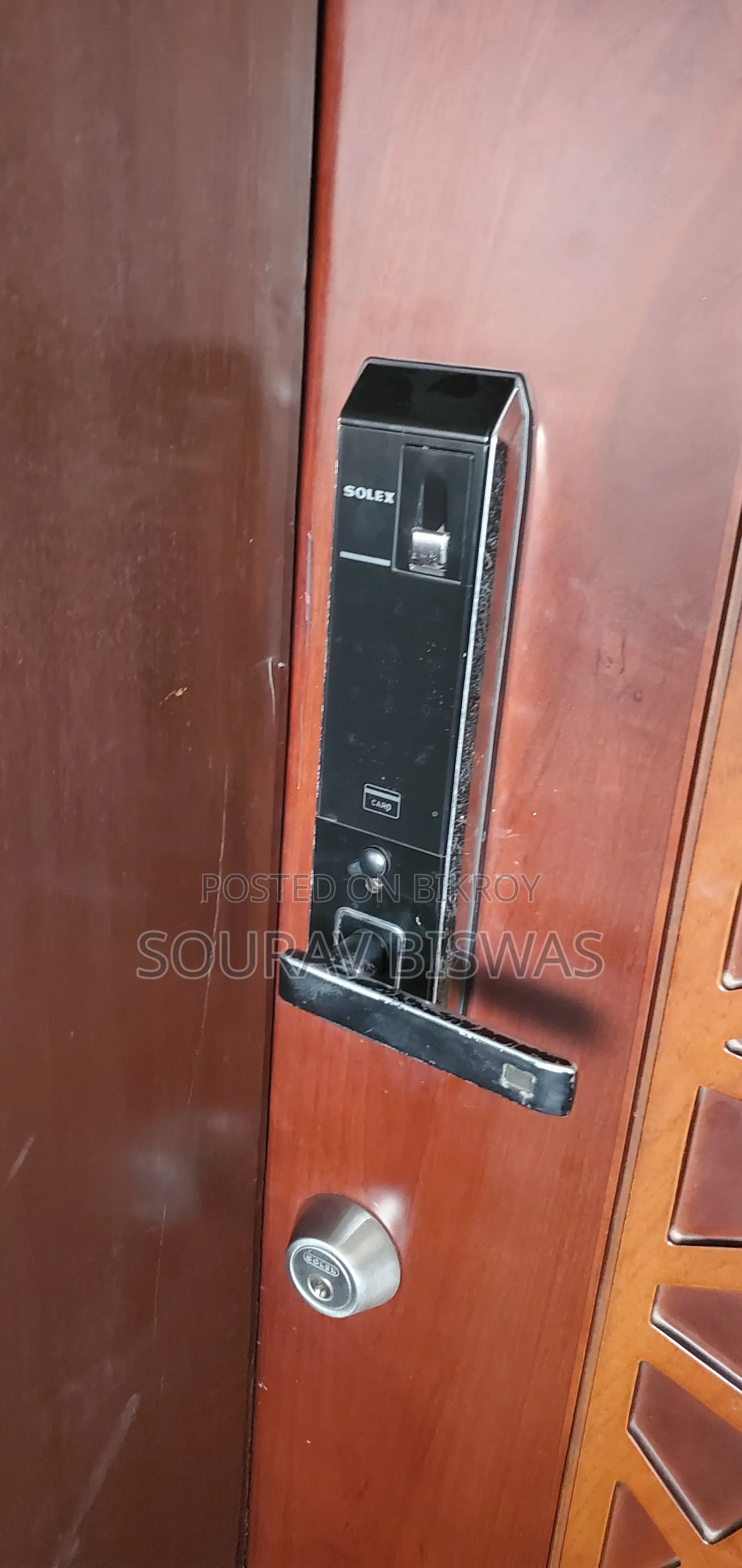 Luxury Teak Wood Main Door With Smart Lock".