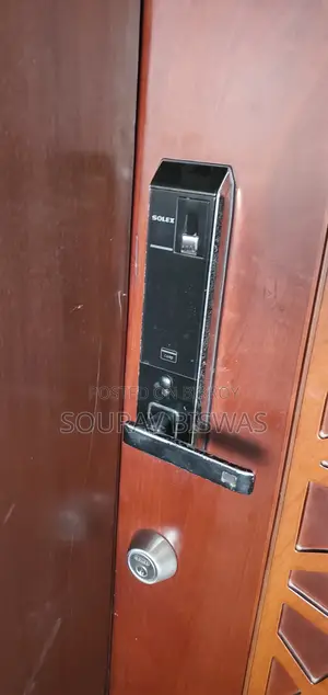 Luxury Teak Wood Main Door With Smart Lock".